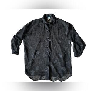 Sheer Black Seashell Women’s Shirt/Coverup Size XL Coastal Goth Flowy Beach